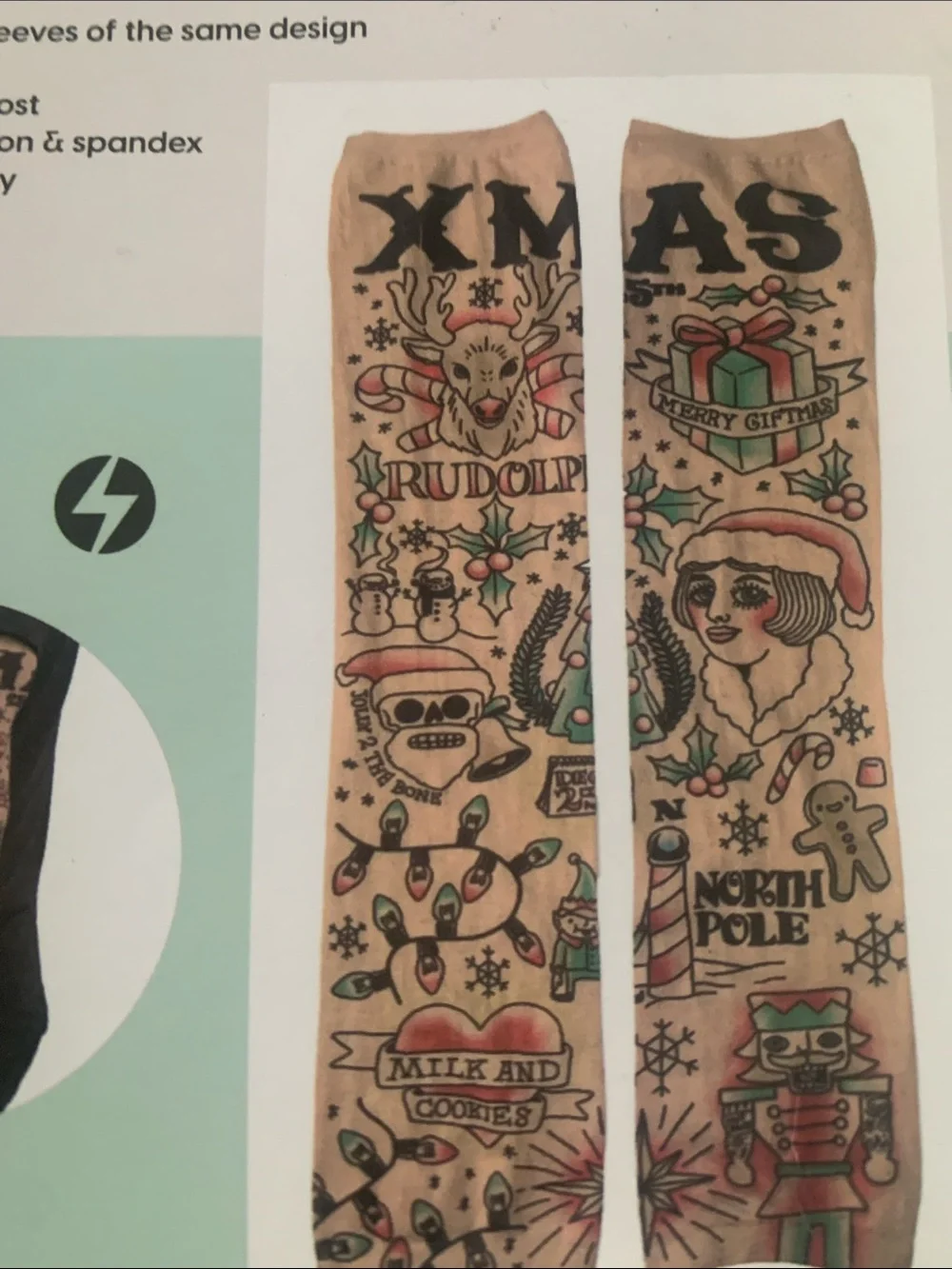 🆕 - BY 30/ WATT  Holiday Tattoo Sleeves in Beige with Multicolor Print